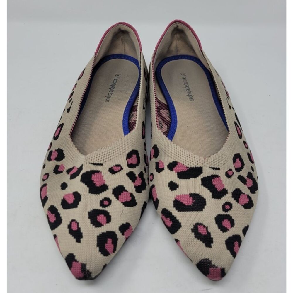 Jet Accompagne Toujours Knit Leopard Print Pointed Flat Shoes